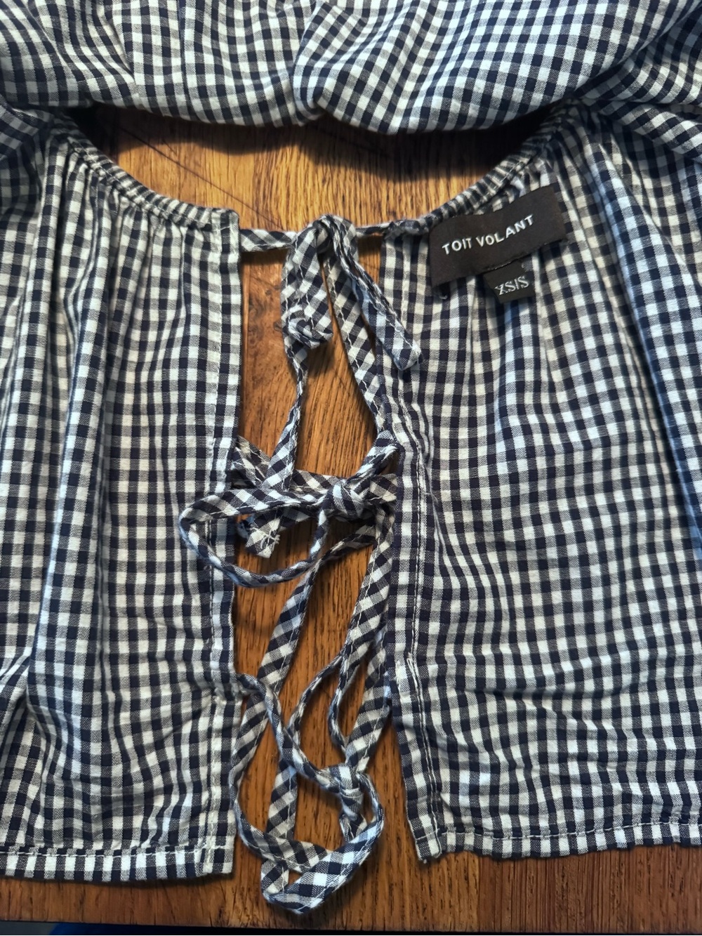 Toit Volant Gingham Tie-back Sleeveless Top - navy/White - Picture 3 of 5